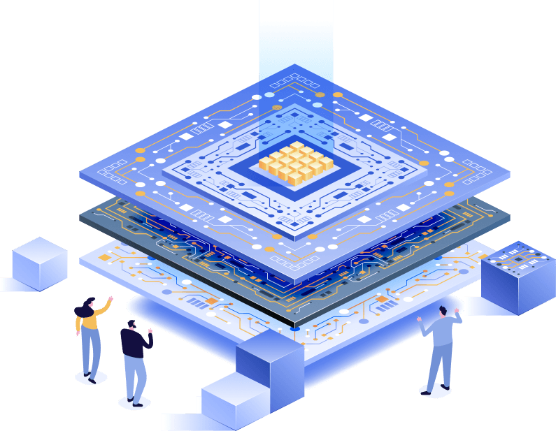 Technology professionals working securely in a digital workspace